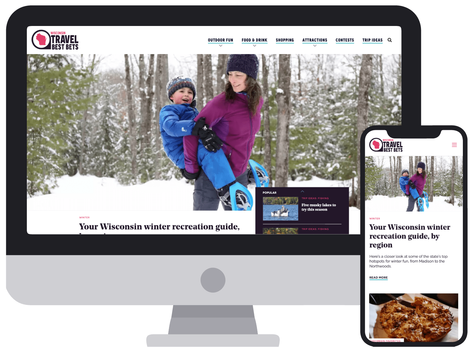 Wisconsin Travel Best Bets website being displayed on a desktop computer and a mobile device