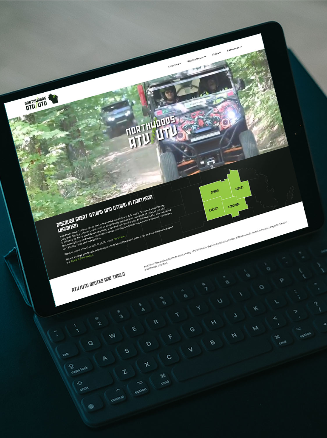 Northwoods ATV/ATV website displayed on an ipad pro